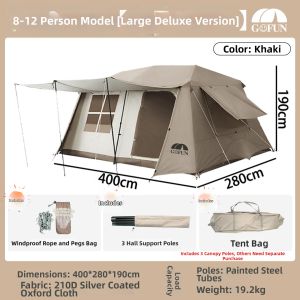 LINSI | Rainproof Silver-Coated Automatic Fast-Pitch 2 Room 1 Hall Tent