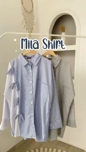 MILA SHIRT - FLOTTILICIOUS / Atasan Kemeja Wanita Stripe Ribbon Oversize Jumbo Termurah Fashion Outfit Korean Style