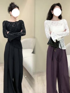 Bộ Đồ Hai Mảnh Kiểu Pháp Thanh Lịch Mùa Xuân Thu Mới Có Cảm Giác Của ​​kinh Điển Áo Cơ Bản Ôm Vừa Vặn Quần Ống Rộng Thời Trang