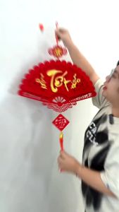 Khánh quạt nhung chữ Vạn sự như ý Quạt nhung đỏ khắc chữ tết chúc mừng năm mới  phụ kiện trang trí tết