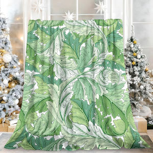 Beast Kingdom | William Morris Acanthus Leaf Green Flannel Blanket Soft Fuzzy Plush Cozy Warm Throw for Sofa Bed Couch Home Decor