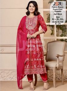 💥lndia Dress Fabric Reyon frock-Pent Dupatta Zari Work(set)ชุดเซ็ต3ชิ้น คอตตอลแบรนด์เกรดพรีเมี่ยมจากอินเดีย พร้อมส่ง