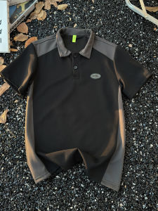 American Color Block Polo Shirt Mens Summer New Fashion Brand Heavyweight Pure Cotton Loose Collar Short Sleeve T-Shirt