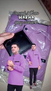 Elegant Baju Kurta Emrani Berkolar Lelaki Plus Size (4XL-6XL) Muslim Dewasa Premium Como Crepe Cloth Lengan Panjang
