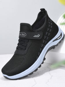 Mens Mid-Aged Breathable Mesh Sports Shoes Soft Bottom Anti-Slip Spring Autumn Leisure round Toe Flat Heel Rubber Outsole