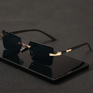 Frameless Gradient Square Fashion Glasses Lightweight Retro Simple Neutral Decorative Glasses Suitable for Casual Wear