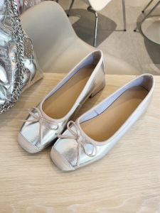 French Style Ballet Shoes Soft Bottom round Head Butterfly Knot Splicing Color Genuine Leather Versatile Womens Slip-On Casual Loafers