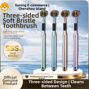 Multi-Functional Soft Bristle Toothbrush for Adults Home Use Three Heads 360 Degree Cleaning Gum Protection Tooth Gap Brush