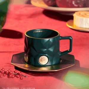 Starbuck Official Store Starbuck Cup 2021 Christmas Present 296Ml Irregular Classic Green Ceramic Coffee Pure Color Cup And Plate Set Starbuck Tumbler Starbuck Mug