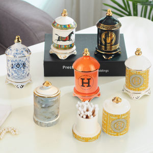 Elegant Ceramic Toothpick Holder Creative Home Use Cotton Swab Box Luxury Design Living Room Coffee Table Storage Ornament