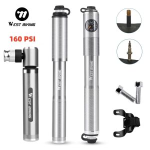 WEST BIKING 160PSI Bike Pump With Gauge Portable Aluminum Alloy Bicycle Pump For Schrader&Presta Valve MTB Road Bike Accessories