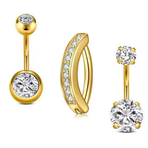 3pcs Mixed-Style Heart Star Dangle Belly Button Rings Sets 14G Stainless Steel Curved Zircon Belly Piercing Nombril Navel Ring