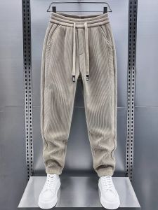 Thickened Corduroy Mens Casual Pants Autumn Winter Sports Small Footed Trousers Pure Color Elastic Waist Long Pants