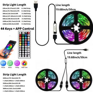 WiFi Bluetooth RGB Led Strip Lights Usb 5V for TV Smart Tape Light Remote Voice Control 5V Flexible Adhesive 18 Leds Light Strip