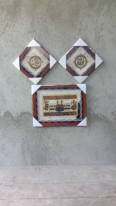 Paket 3 Pcs  Hiasan Kaligrafi Kulit Kambing Alloh Muhamamad  dan Ayat Kursi Mekah