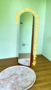 Adapta - Cermin Standing Mirror 160 cm Make Up Pintu Geser - Cermin Berdiri Oval Frameless – Standing Mirror Makeup Kaca Full Body 7 Sekat Penyimpanan