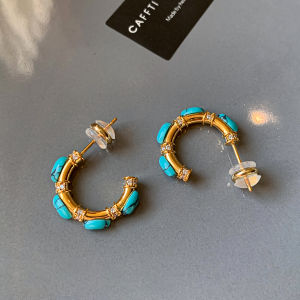CAFFTI | Silver Chinese Antique Turquoise Inlaid Diamonds Earrings