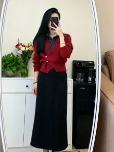 YUEZHONGWEI | Red Jeans Patchwork Women Knitwear