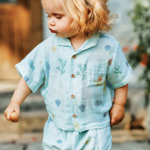 mua qiaqia | Breathable Cotton Gauze Summer Kids Shorts Set