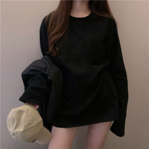 Loose Cotton Long Sleeve T-Shirt Womens Pure Cotton round Neck Base Layer Shirt Bottom Missing Inner Wear Korean Style