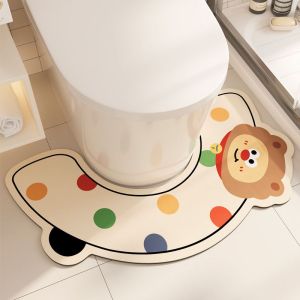 VIKAMA Fun Lion U-Shaped Toilet Seat Cover Cute Cartoon Animal Print Rug Absorbent Non-Slip Bathroom Floor Mat Decor