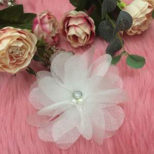 Exclusive Handmade Fairy Organza Flower DIY Patch White Flower with Rhinestone Pearl for DIY Wedding Dress Veil Bridal