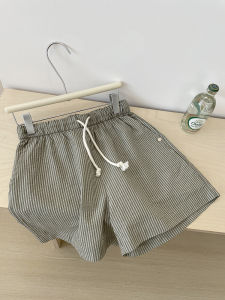 Bubble Cotton Vertical Stripes Casual Shorts Women! Korean Style Elastic Waist Loose A- line Wide Leg Home Hot Pants Cropped Pants for Women