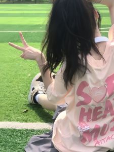 Pink Short Sleeve T-Shirt Womens Summer New Style Versatile Half Sleeve Top for Junior And Senior High School Students