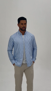 Ấm cúng lên Nam Thường Ngày Áo sơ mi cổ áo cài khuy dài tay vải Linen Áo sơ mi vải lóng vuông