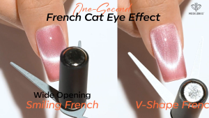 Modelones 5PCS French Cat Eye Magnet Set Scissor-Shaped Nail Magnet Tool 2 IN One Cateye Nail Magnet for French Effect Hole&Bunny-Shaped&Heart Magnet for Cat Eye Gel Polish DIY Valentines Nail Salon