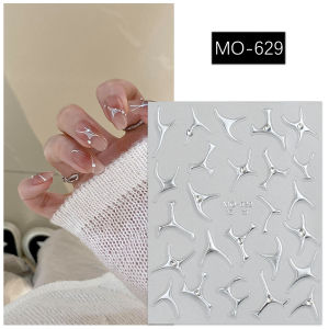 Silver Irregular Brozing Line Nail Art Stickers with Relief 3D Diamond Inlay DIY Self-Adhesive Nail Decals 1Sheet Line Sliders