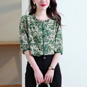 223MISUMIXIU 2024 Summer New Silk Blouse Womens Sweet and Versatile Top