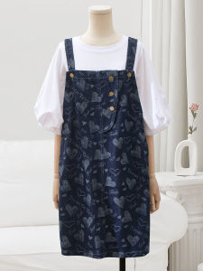 ทันสมัย สีขาว แขนฟอง เสื้อท่อนบน ลายหัวใจ เดนิม ชุดเอี๊ยม ชุดสองชิ้นสไตล์อ่อนเยาว์เกาหลี หลวม เอว ดีไซน์