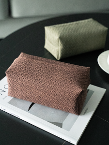 Retro Style Leather Tissue Box Luxury Woven Texture Living Room Coffee Table Napkin Drawer Polyester Fiber Decorative Tissue Box
