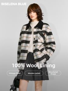 BEIQIANI | 100 Wool Liner Vintage Checkered Winter Coat