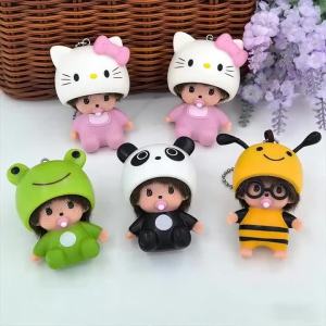 Sanrio | Cute Monchhichi Keychain Cartoon Hello Kitty Frog Panda Bee Doll Keyring Bag Pendant Fashion Accessories Gift