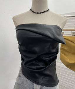 Zipper Small Fork Folded No Sleeve PU Leather Tube Top Irregular Backless Vest Spicy Girl Style Ultra Thin Winter Season