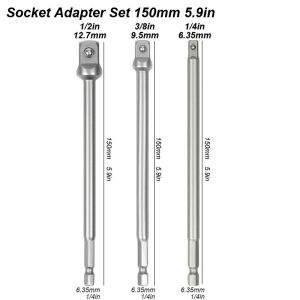 1/4 Hex Shank Convert Socket Adapter for Impact Drill to Wrench Driver Square Converter Bit Conversion Joint Extension Rod Set