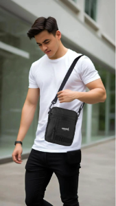 Tas selempang slingbag bahu hitam pria dewasa distro casual trendy keren distro waerproof
