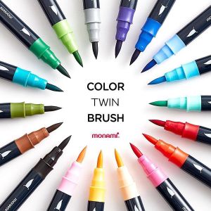 Monami 6 Color Twin Brush Markers Medium/Fine Double Head Watercolor Marker pen DIY Drawing Calligraphy Art Design 4038