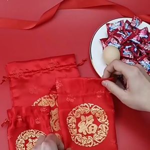 Kantong Serut Pernikahan 10pcs Kantong Permen Sangjit Chinese Wedding Candy Bag Kantong Tile Wedding