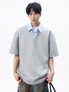 Áo Thun Tay Ngắn American Splice Rộng Rãi Mùa Hè Thường Ngày Cho Nam Áo Thun Cotton 100% Cổ Polo Tay Lửng Thường Ngày