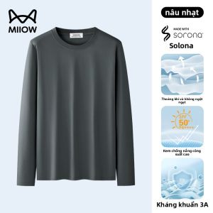 Áo thun MiiOW bằng cotton polyester dài tay chống nắng màu trắng cổ tròn