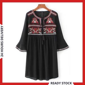 CFBOUTIQUE Woman Summer Euro Inspired Bohemia Embroidered Bell Sleeve Ladies Summer Fashion Dress