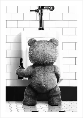 Black White Cute Bear Bathroom Decoration Poster Canvas Print Painting Wall Picture Art Modern Fashion Room Home Toilet Decor