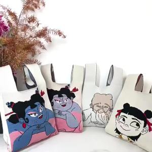 2025 Spring New Nezha Knitted Handbag for Women Large Capacity Commuting Tote Bag Cartoon Design