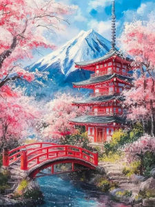 Huacan Full Square Round Diamond Painting Mountain Building Bridge Diamond Mosaic Landscape Art Decorative Paintings