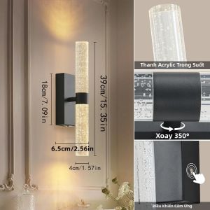 Đèn Tường LED Pha Lê Bắc Âu Sạc Lại Được Gắn Từ Tính Không Cần Lắp Đặt Kiểu Dáng Hiện Đại Chiếu Sáng Lên Xuống Dùng Cho Phòng Ngủ Phòng Khách Phòng Ăn