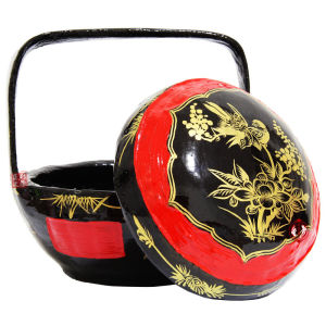 Yongchun Small Lacquer Basket Hand-Painted Floral And Bird Patterns for Wedding And Incense Burning Traditional Handcraft