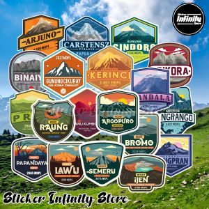 Stiker Pack Gunung Indonesia Cutting Pola Vinyl Anti Air - 1 Pack Isi 20 Pcs